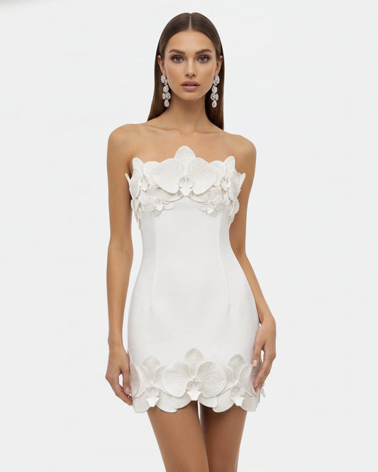 Orchid Trim Strapless Mini Dress - White | JW PEI