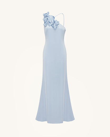 Floral Appliqué One Shoulder Maxi Dress - Light Blue | JW PEI