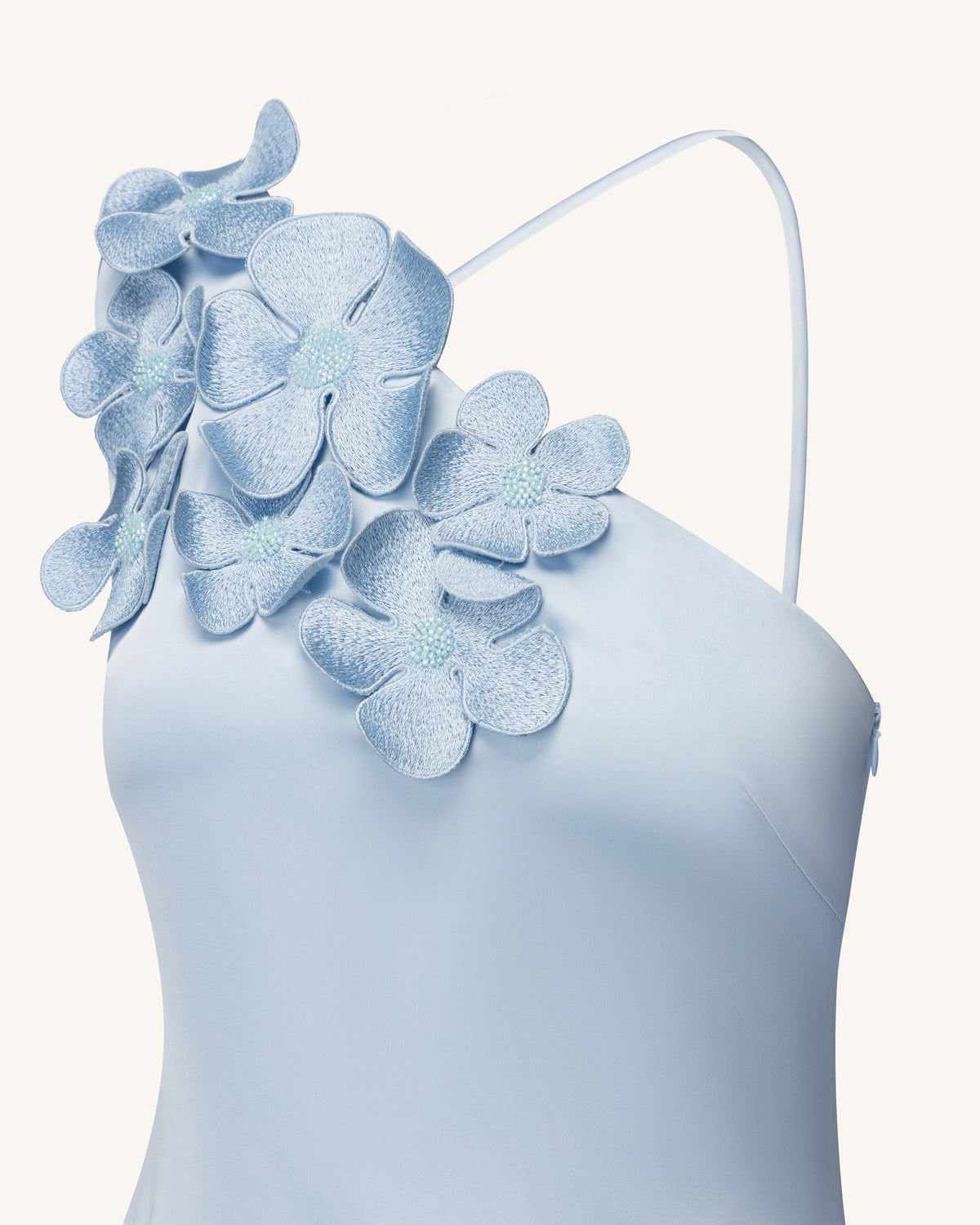 Floral Appliqué One Shoulder Maxi Dress - Light Blue | JW PEI