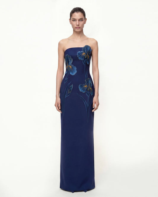 Iris Embroidered Strapless Maxi Dress - Navy Blue | JW PEI