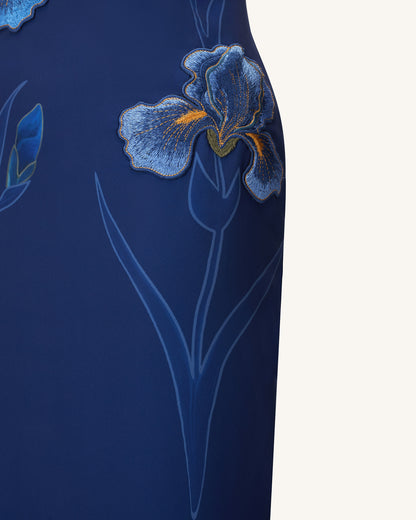 Iris Embroidered Strapless Maxi Dress - Navy Blue | JW PEI