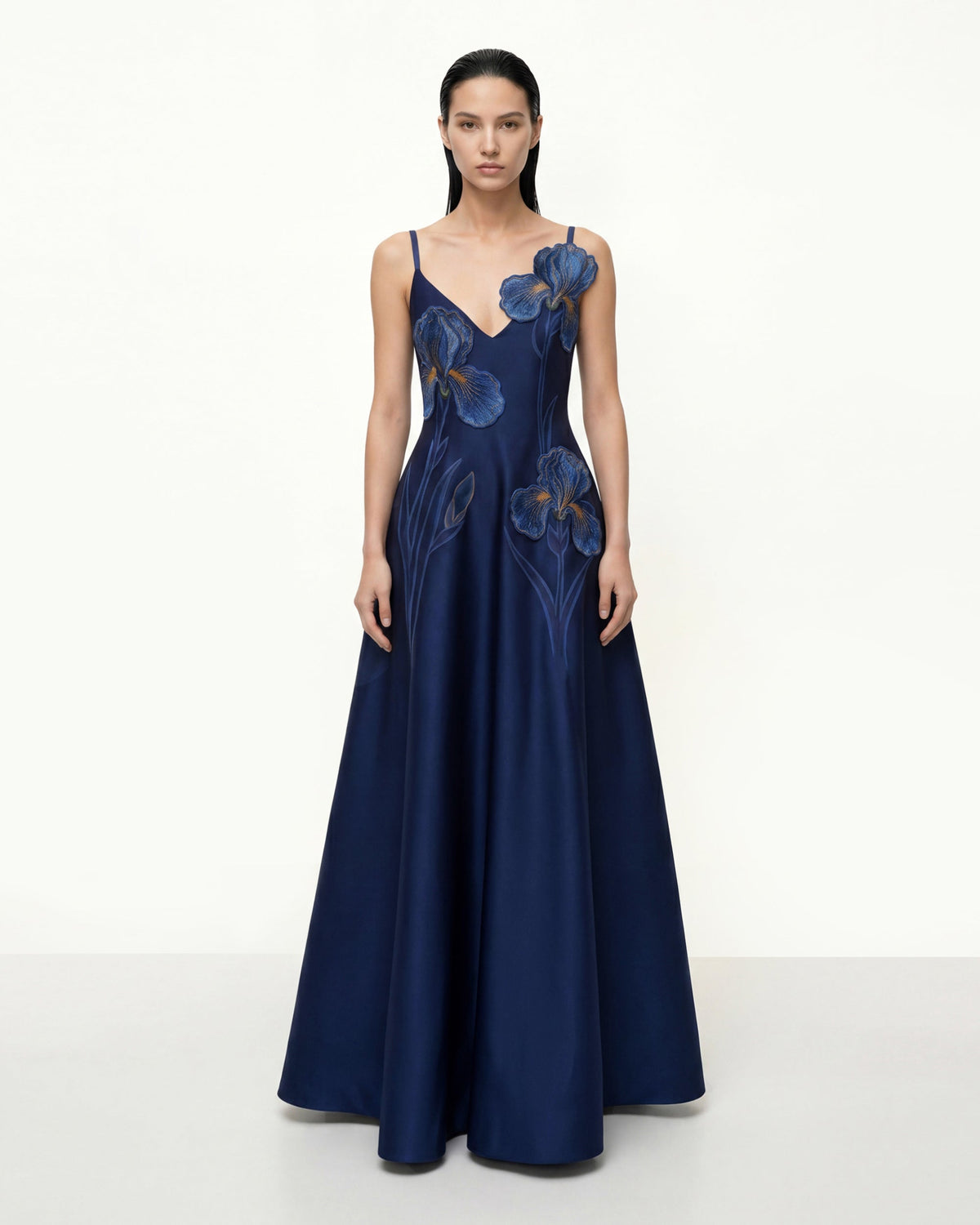 Iris Embroidered A-Line Maxi Dress - Navy Blue | JW PEI