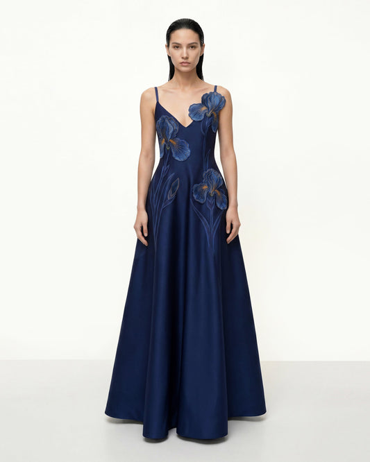 Iris Embroidered A-Line Maxi Dress - Navy Blue | JW PEI