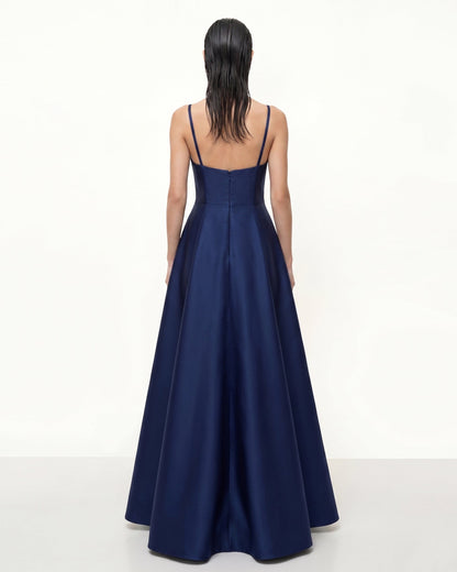 Iris Embroidered A-Line Maxi Dress - Navy Blue | JW PEI