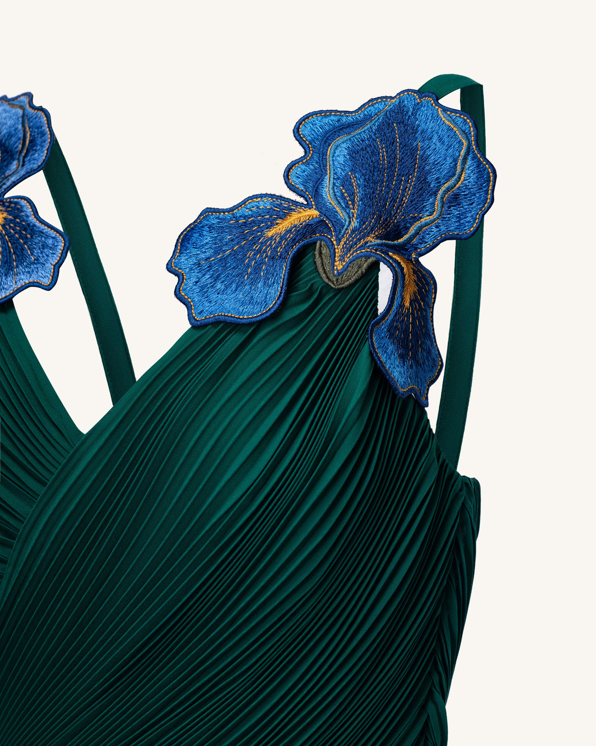 Iris Embroidered Pleated V-Neck Maxi Dress - Emerald Green | JW PEI