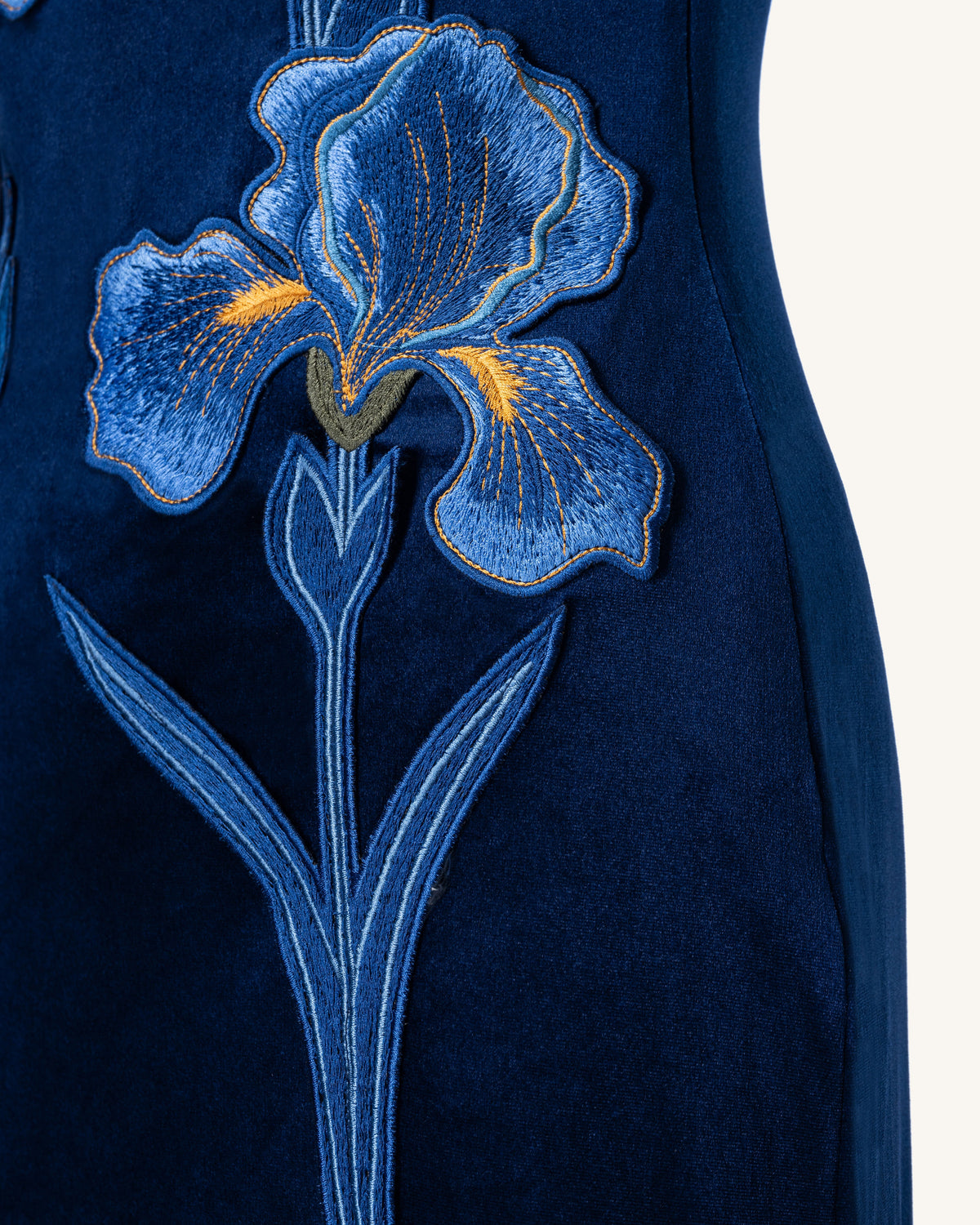 Iris Embroidered Velvet One Shoulder Maxi Dress - Navy Blue | JW PEI