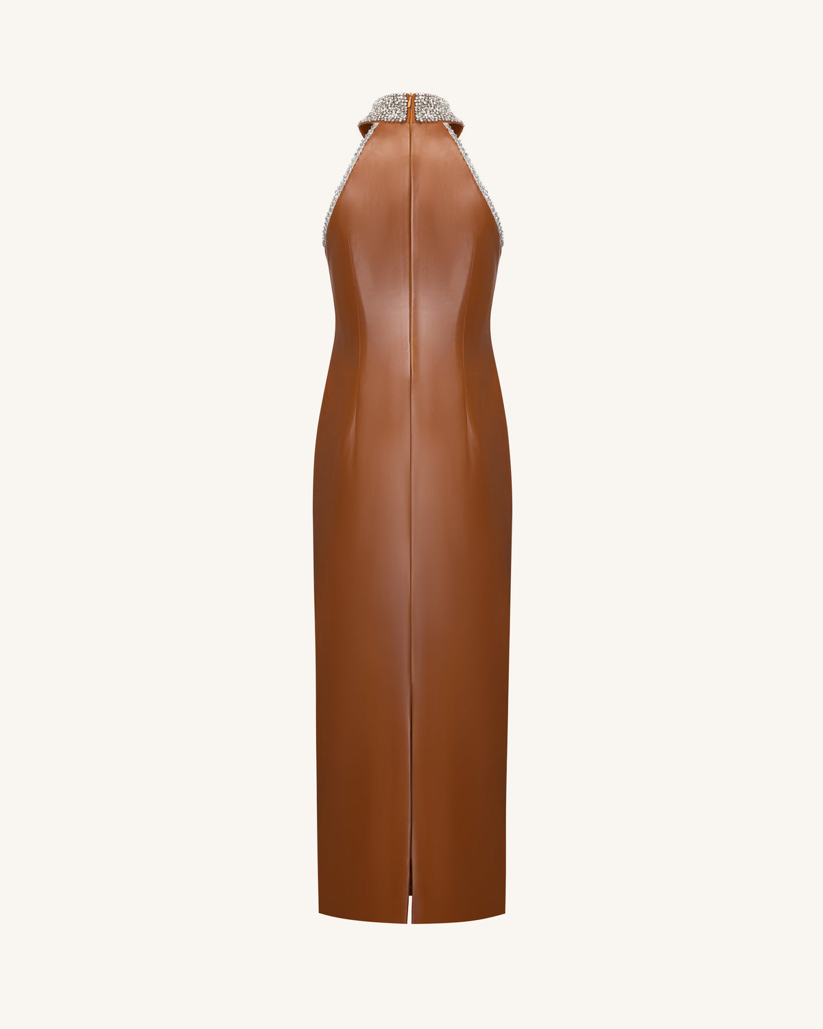 Jeweled High Neck Halter Maxi Dress - Caramel Brown | JW PEI