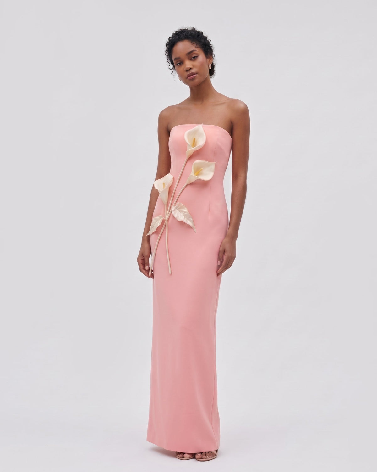 Floral Appliqué Strapless Dress - Coral Pink | JW PEI