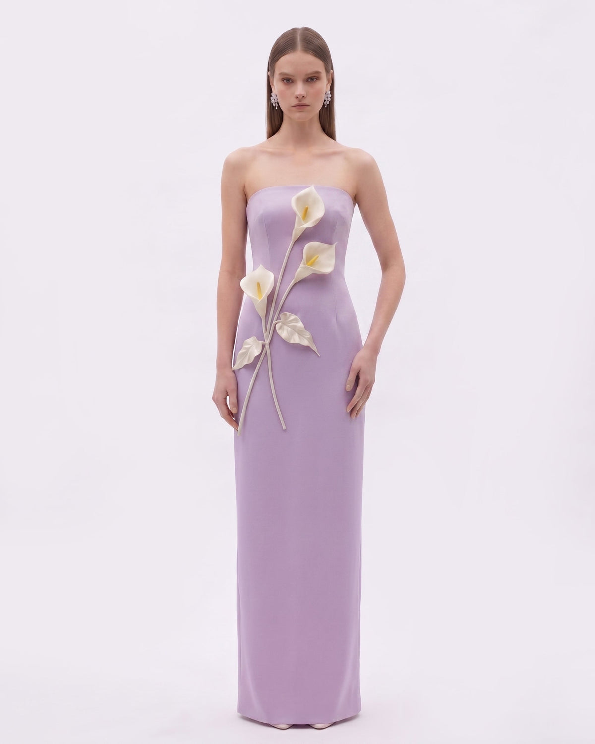 Floral Appliqué Strapless Dress - Purple | JW PEI