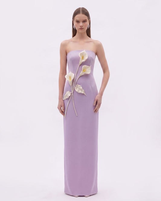 Floral Appliqué Strapless Dress - Purple | JW PEI