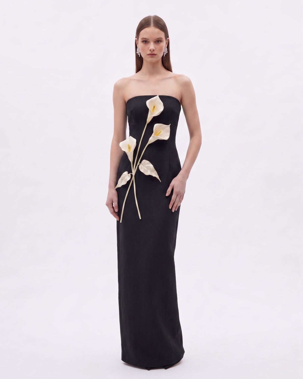 Floral Appliqué Strapless Dress - Black | JW PEI