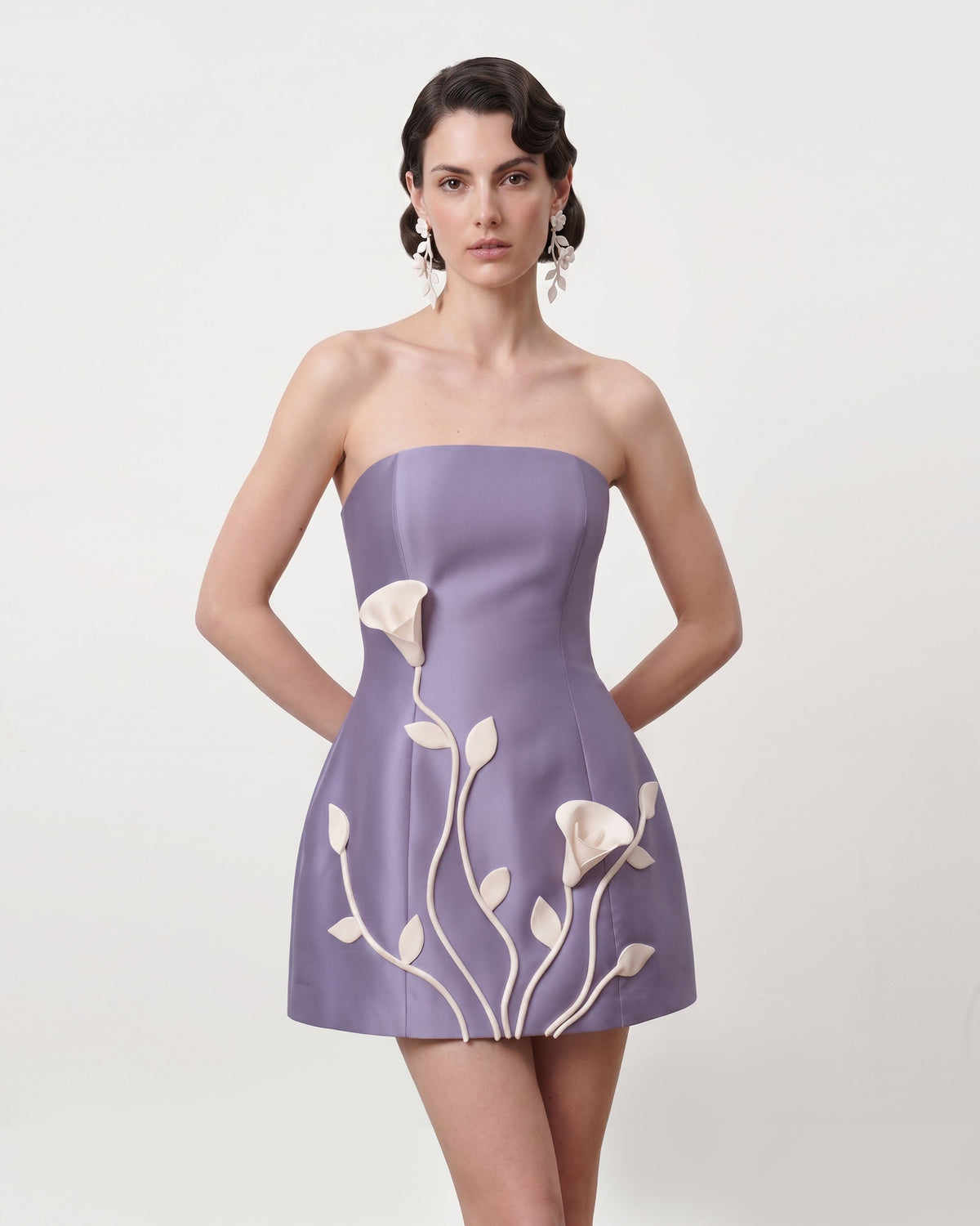 3D Vine Floral Strapless Mini Dress - Purple | JW PEI
