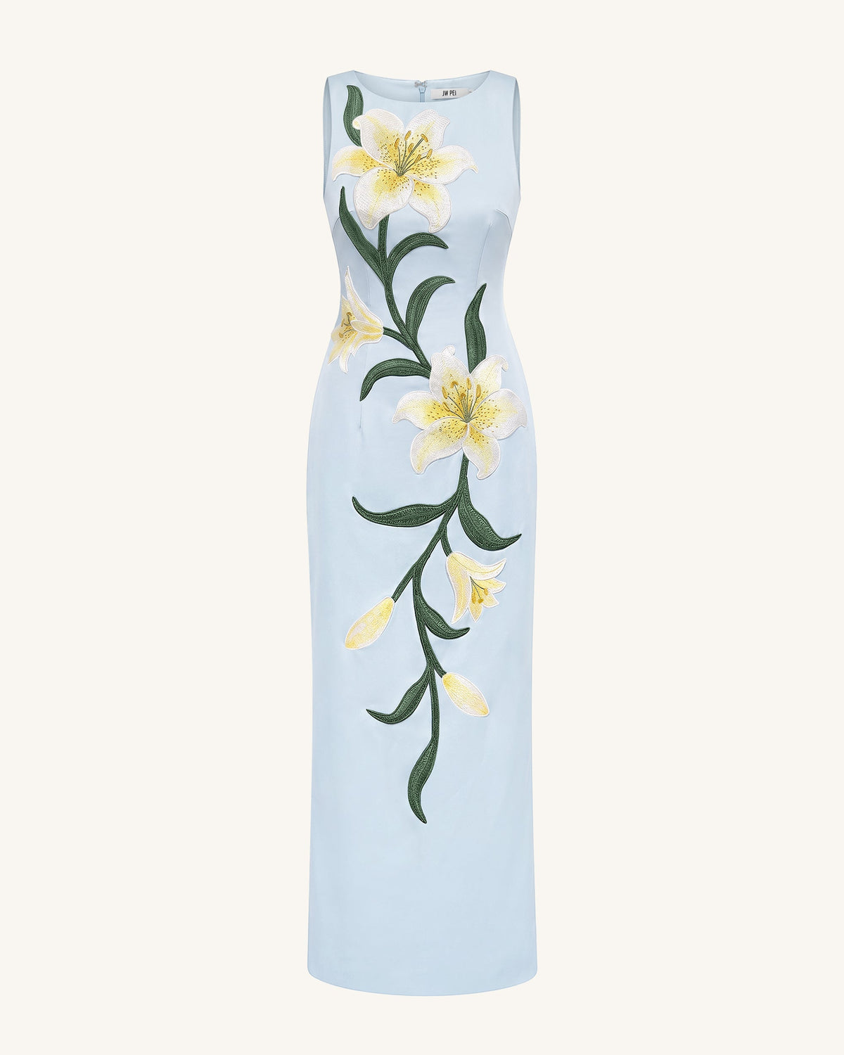 Lily Floral Print Sleeveless Column Maxi Dress - Light Blue | JW PEI