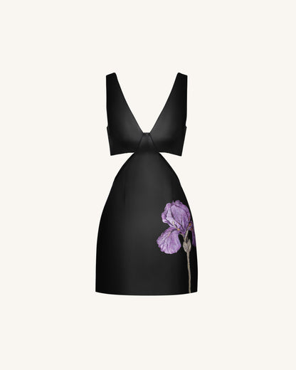 Iris Floral Cutout Bodycon Leather Mini Dress - Black | JW PEI