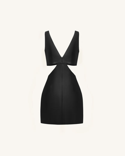 Iris Floral Cutout Bodycon Leather Mini Dress - Black | JW PEI