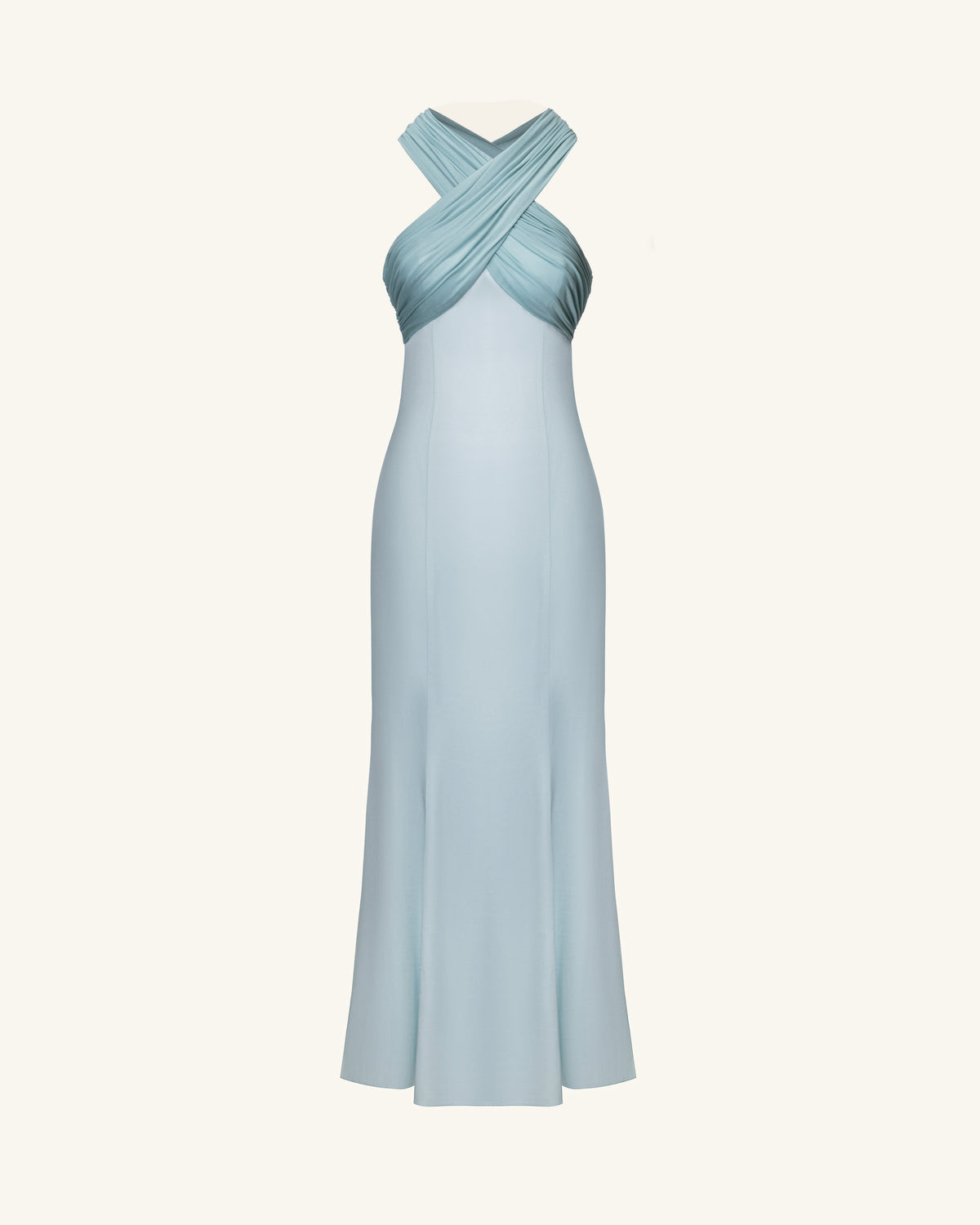 Pleated Cross-Halter Satin Maxi Dress - Dusty Blue | JW PEI