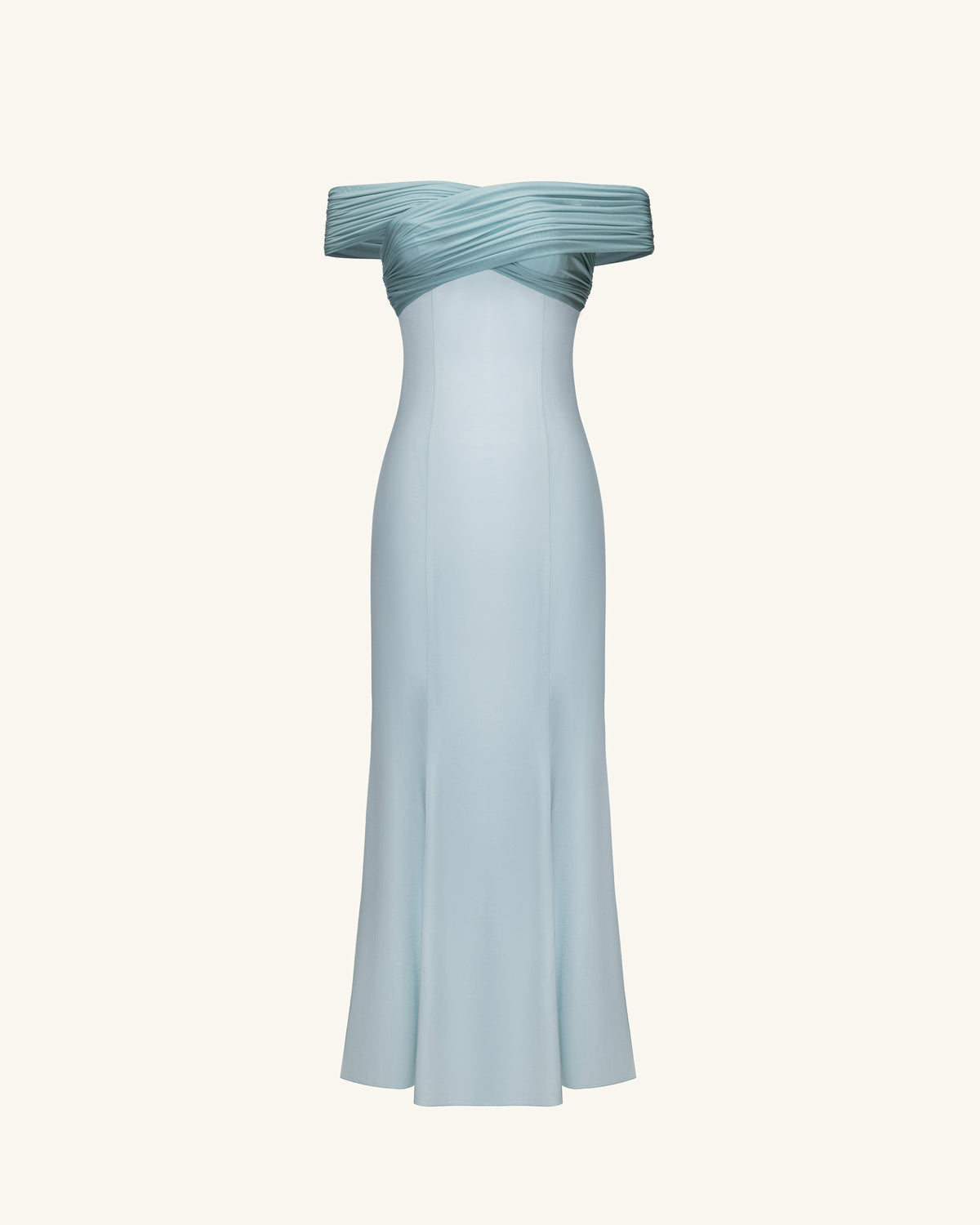 Pleated Cross-Halter Satin Maxi Dress - Dusty Blue | JW PEI