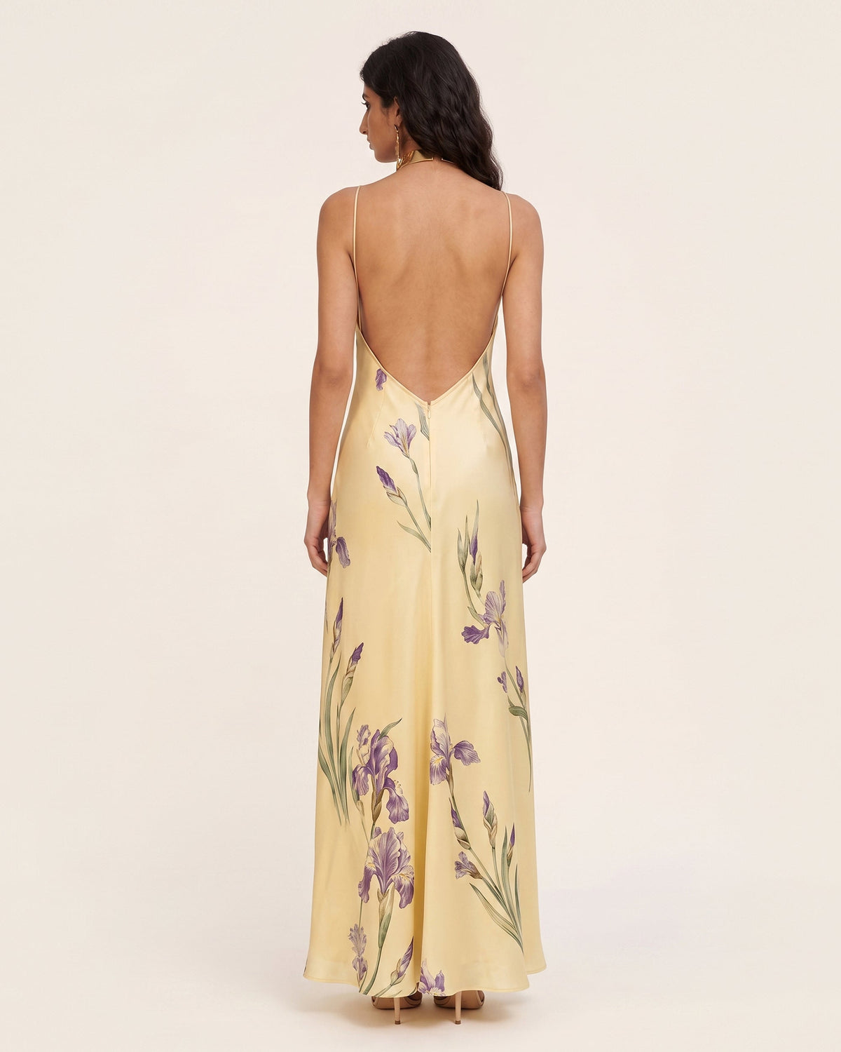 Iris Print Cross-Halter Open-Back Maxi Dress - Yellow | JW PEI