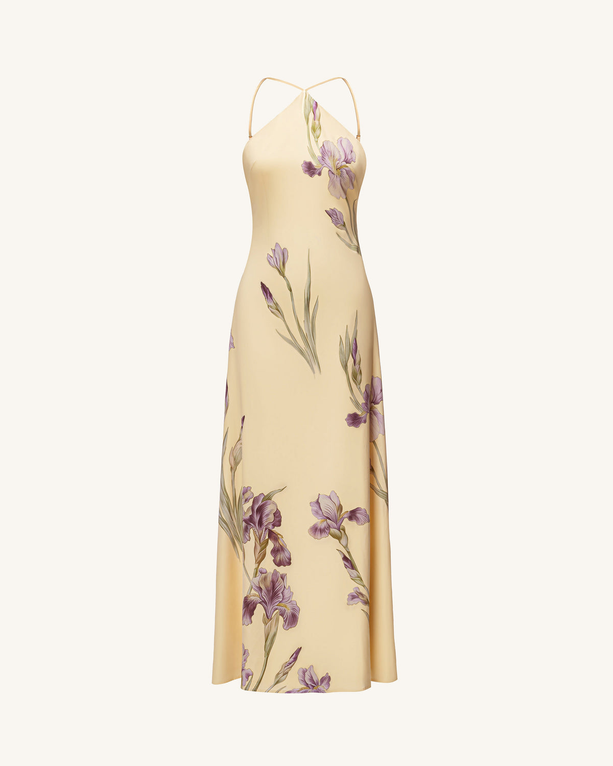 Iris Print Cross-Halter Open-Back Maxi Dress - Yellow | JW PEI