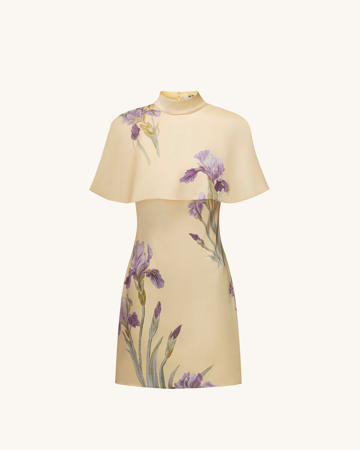 Iris Print Cape Overlay Mini Dress - Soft Yellow | JW PEI
