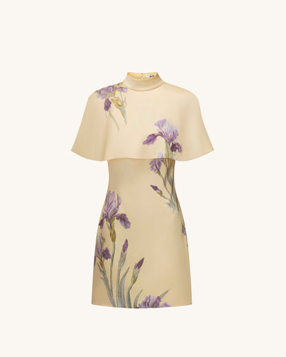 Iris Print Cape Overlay Mini Dress - Soft Yellow | JW PEI