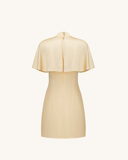 Iris Print Cape Overlay Mini Dress - Soft Yellow | JW PEI