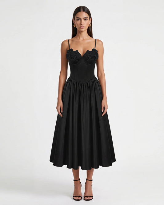 Orchid Embroidered Appliqué Corset Maxi Dress - Black | JW PEI