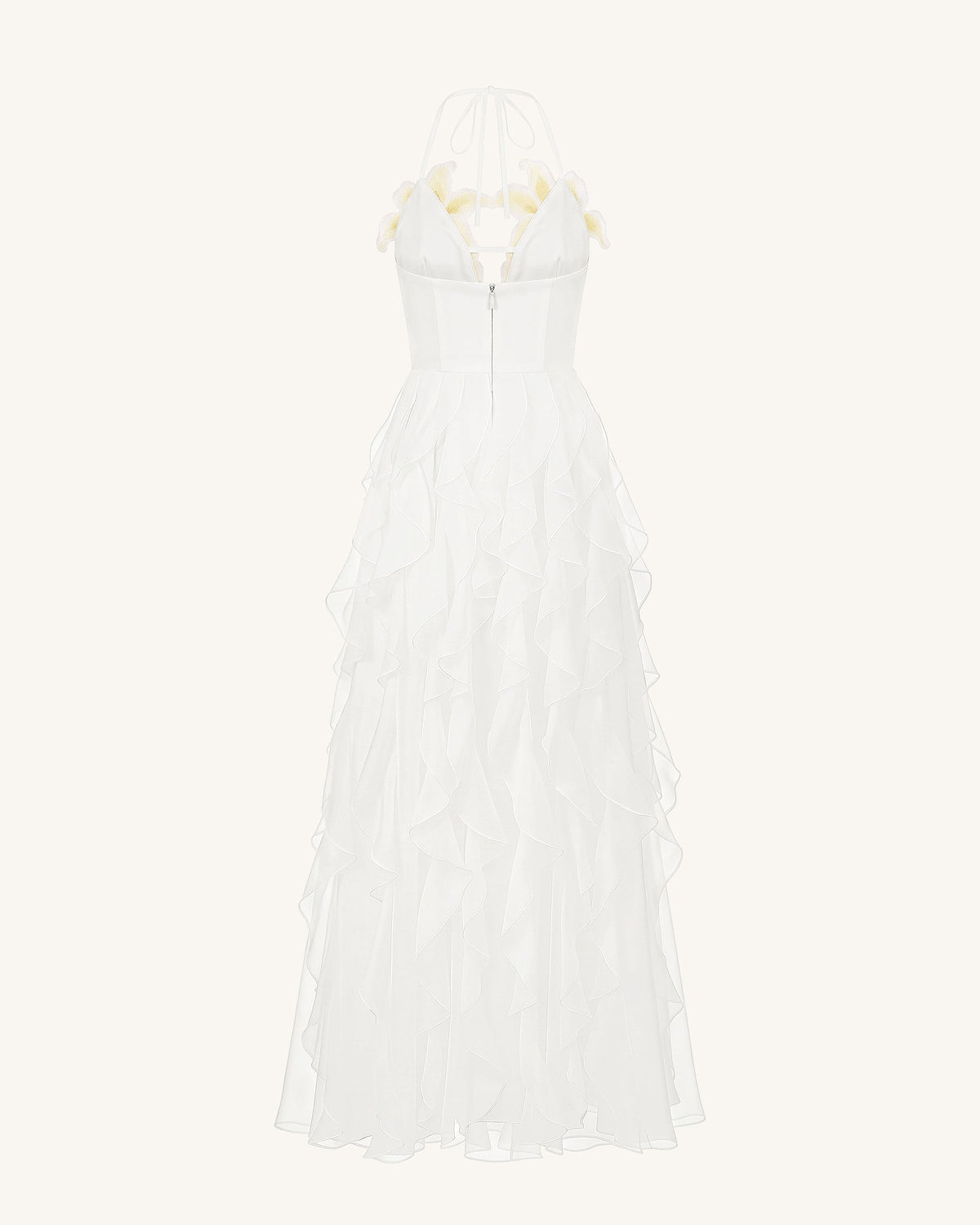 Lily-Embroidered Embroidered Halter Tiered Maxi Dress - White | JW PEI