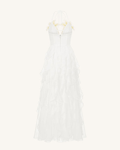 Lily-Embroidered Embroidered Halter Tiered Maxi Dress - White | JW PEI