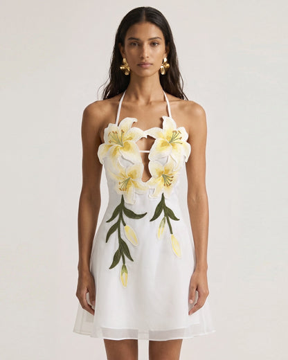 Lily-Embroidered Halter Mini Dress - White | JW PEI