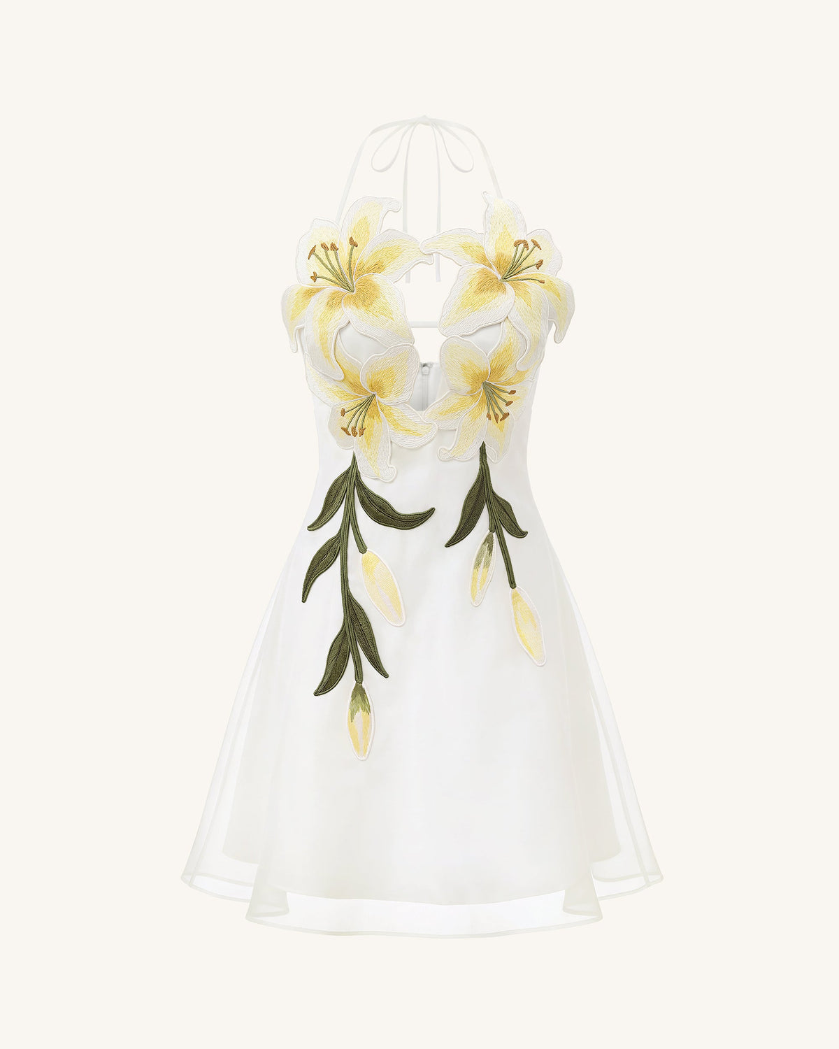 Lily-Embroidered Halter Mini Dress - White | JW PEI