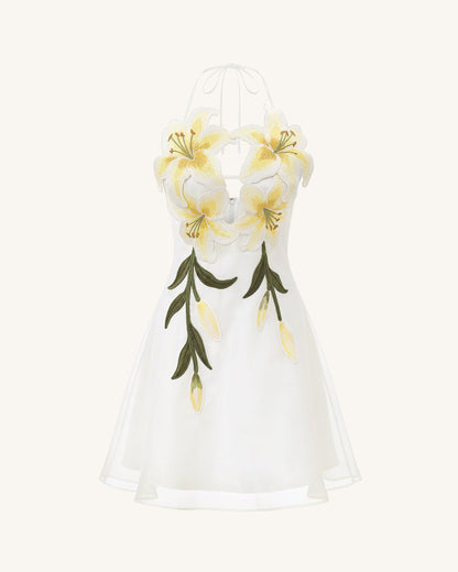 Lily-Embroidered Halter Mini Dress - White | JW PEI