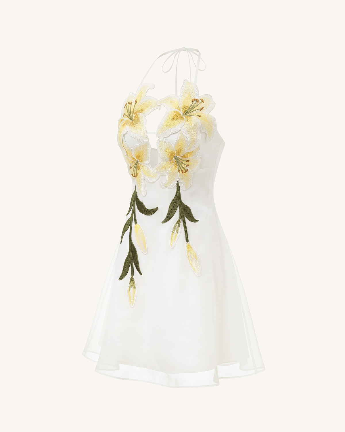 Lily-Embroidered Halter Mini Dress - White | JW PEI