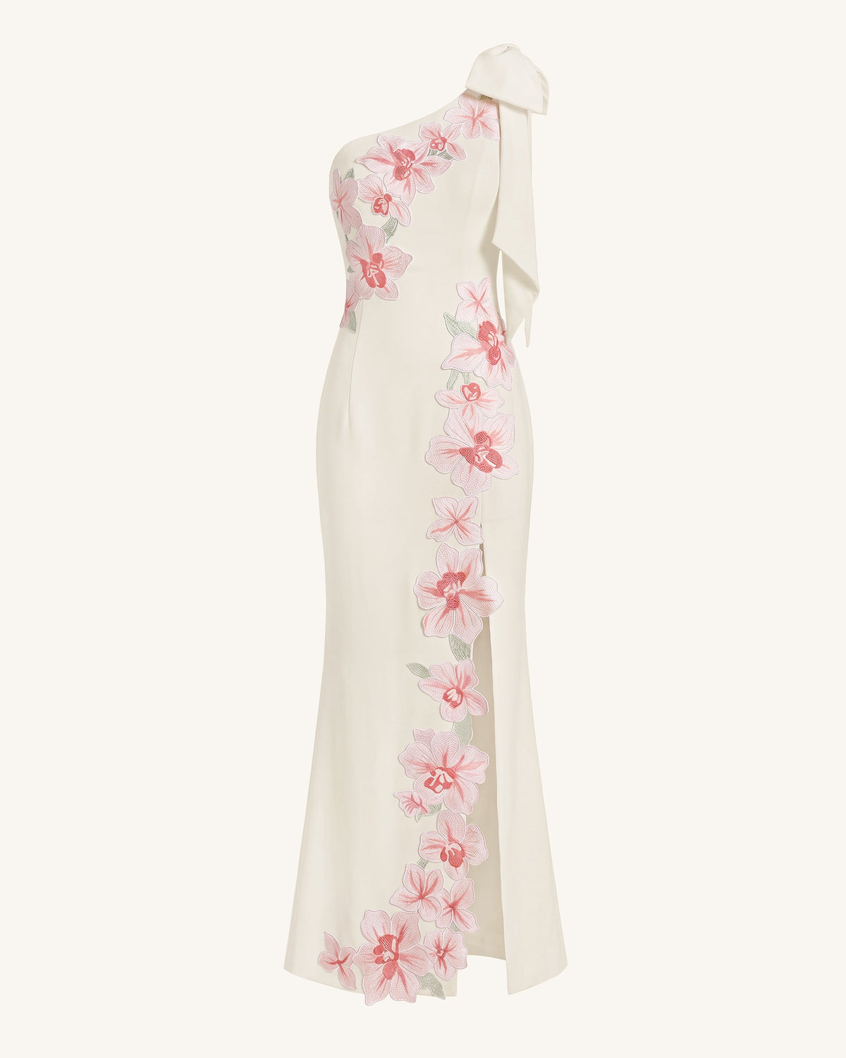 Flower Embroidered One-Shoulder Maxi Dress - Ivory | JW PEI