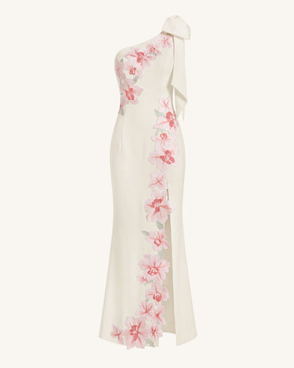 Flower Embroidered One-Shoulder Maxi Dress - Ivory | JW PEI