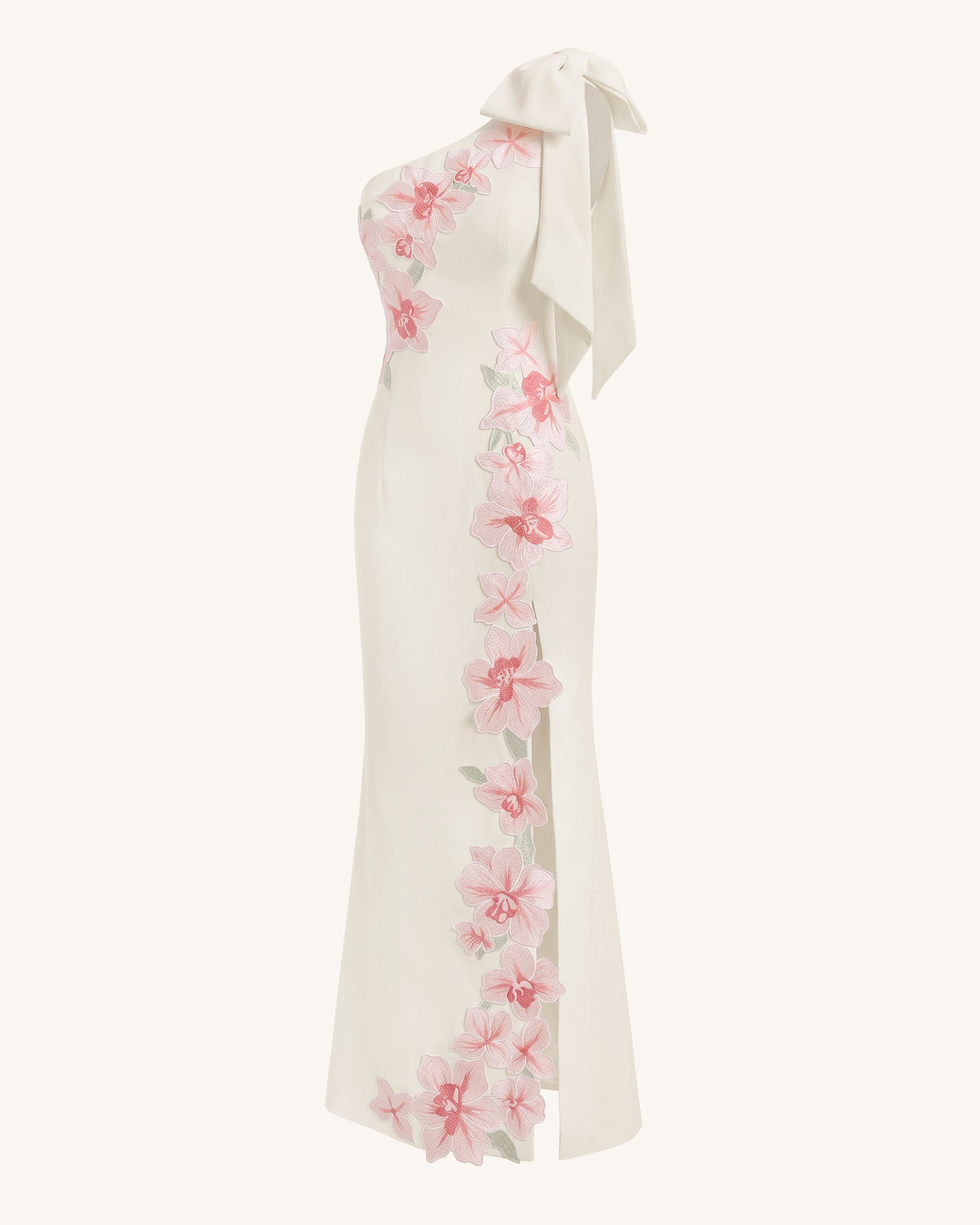 Flower Embroidered One-Shoulder Maxi Dress - Ivory | JW PEI