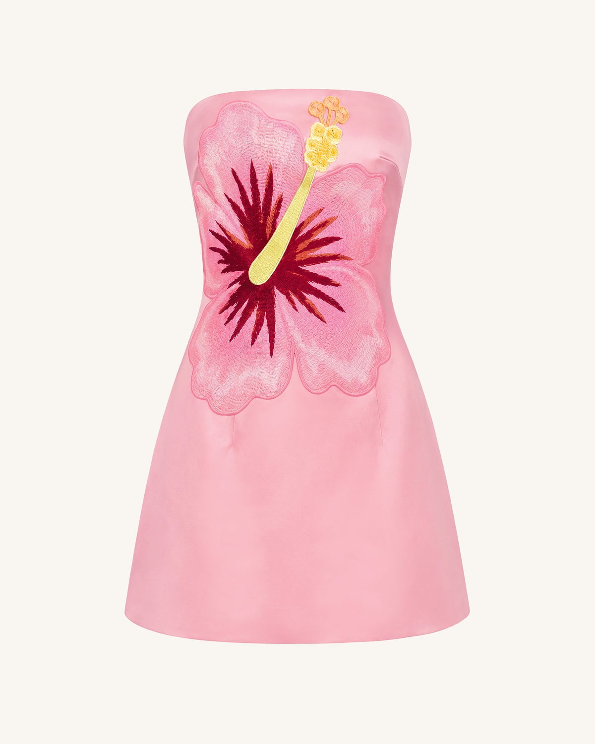 Hibiscus Embroidered Bandeau Mini Dress - Pink | JW PEI