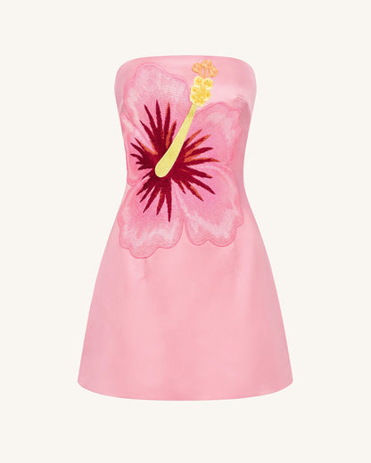 Hibiscus Embroidered Bandeau Mini Dress - Pink | JW PEI