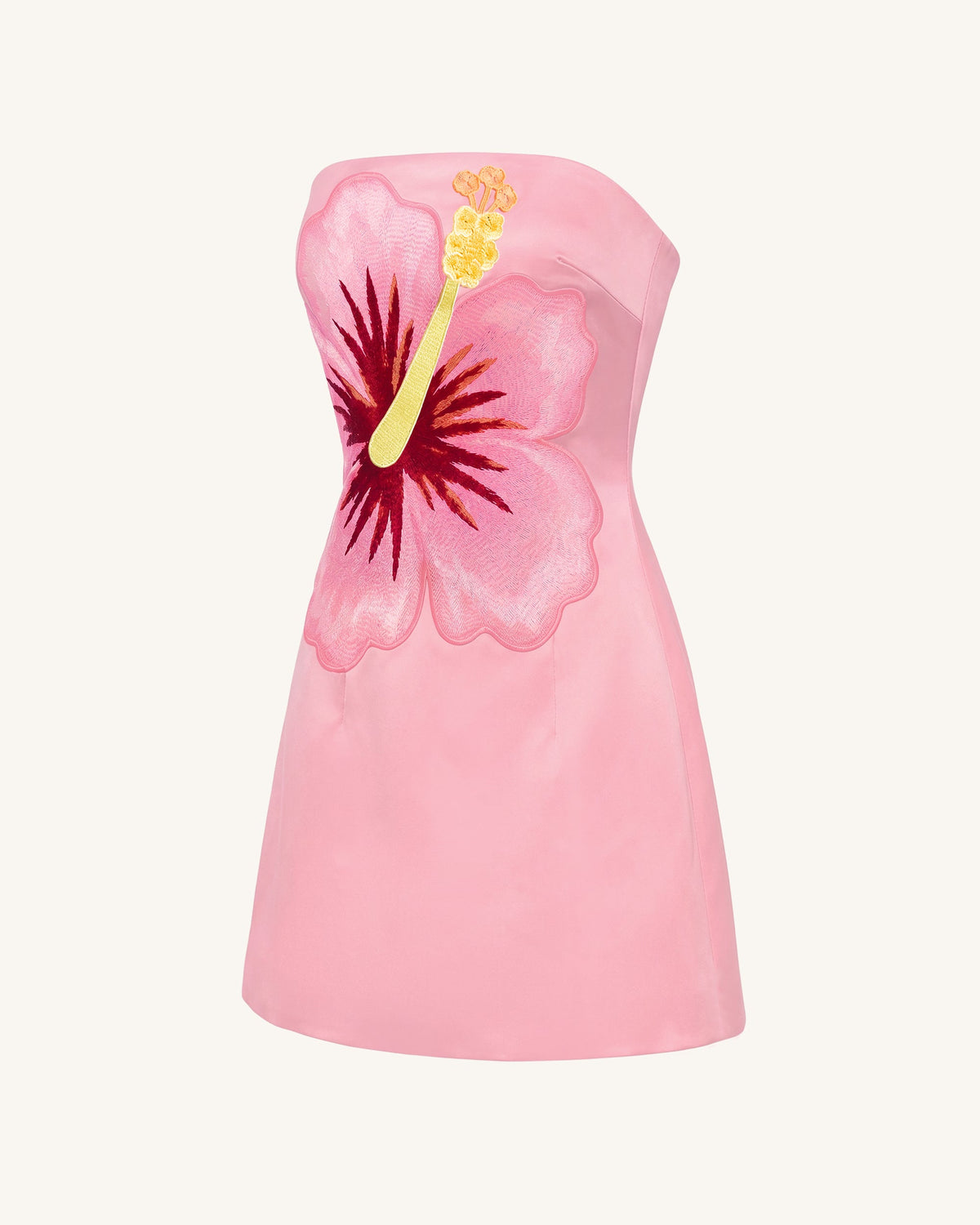 Hibiscus Embroidered Bandeau Mini Dress - Pink | JW PEI