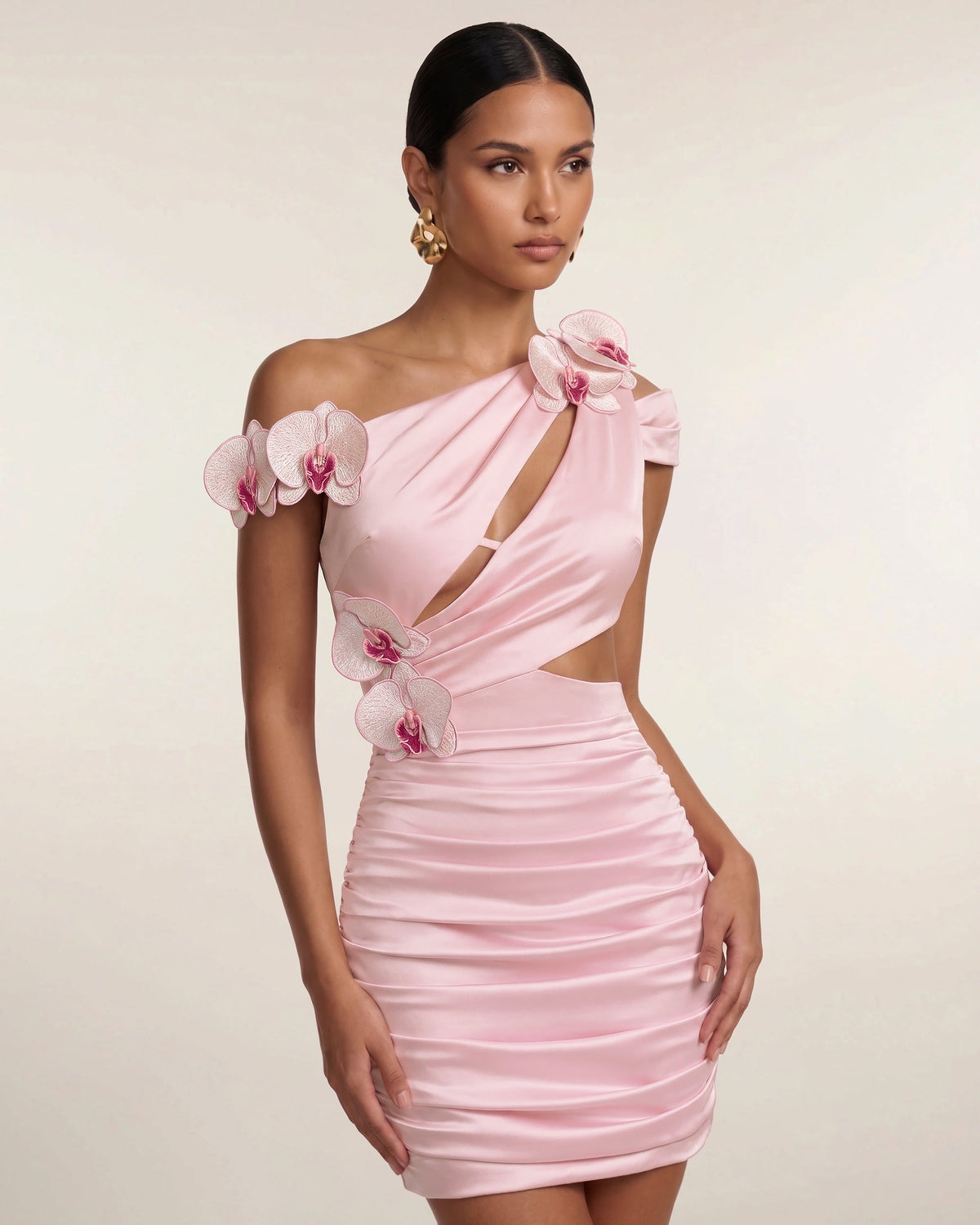 Orchid Embroidered Cutout Ruched Mini Dress - Blush Pink | JW PEI
