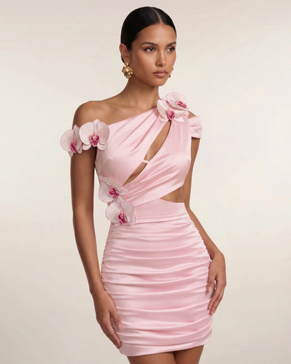 Orchid Embroidered Cutout Ruched Mini Dress - Blush Pink | JW PEI