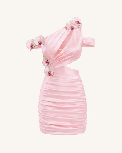 Orchid Embroidered Cutout Ruched Mini Dress - Blush Pink | JW PEI