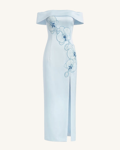 Orchid Embroidered Off-Shoulder Maxi Dress - Blue | JW PEI