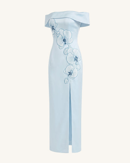 Orchid Embroidered Off-Shoulder Maxi Dress - Blue | JW PEI