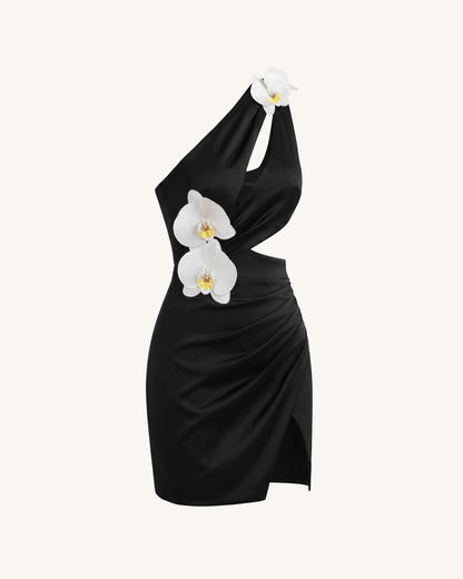 Orchid Embellished Cutout Mini Dress - Black | JW PEI