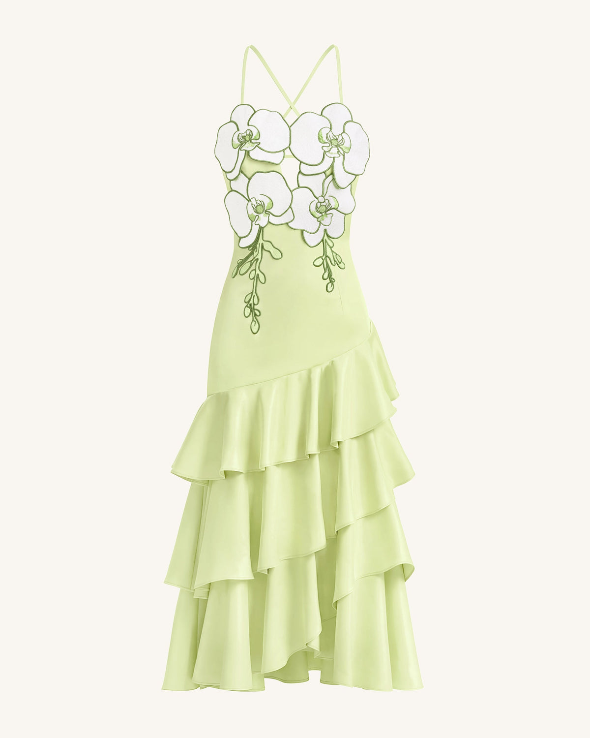Orchid Embellished Ruffle Midi Dress - Light Green | JW PEI