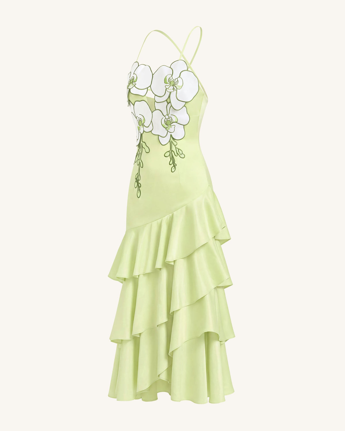Orchid Embellished Ruffle Midi Dress - Light Green | JW PEI