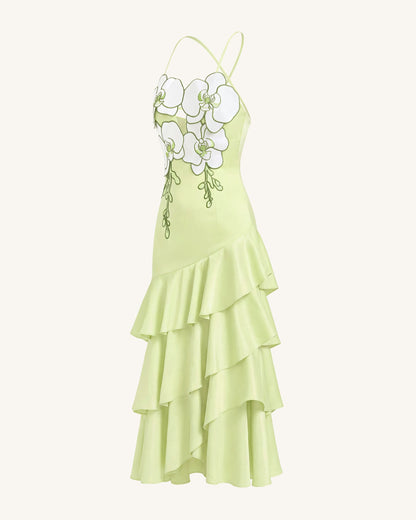 Orchid Embellished Ruffle Midi Dress - Light Green | JW PEI