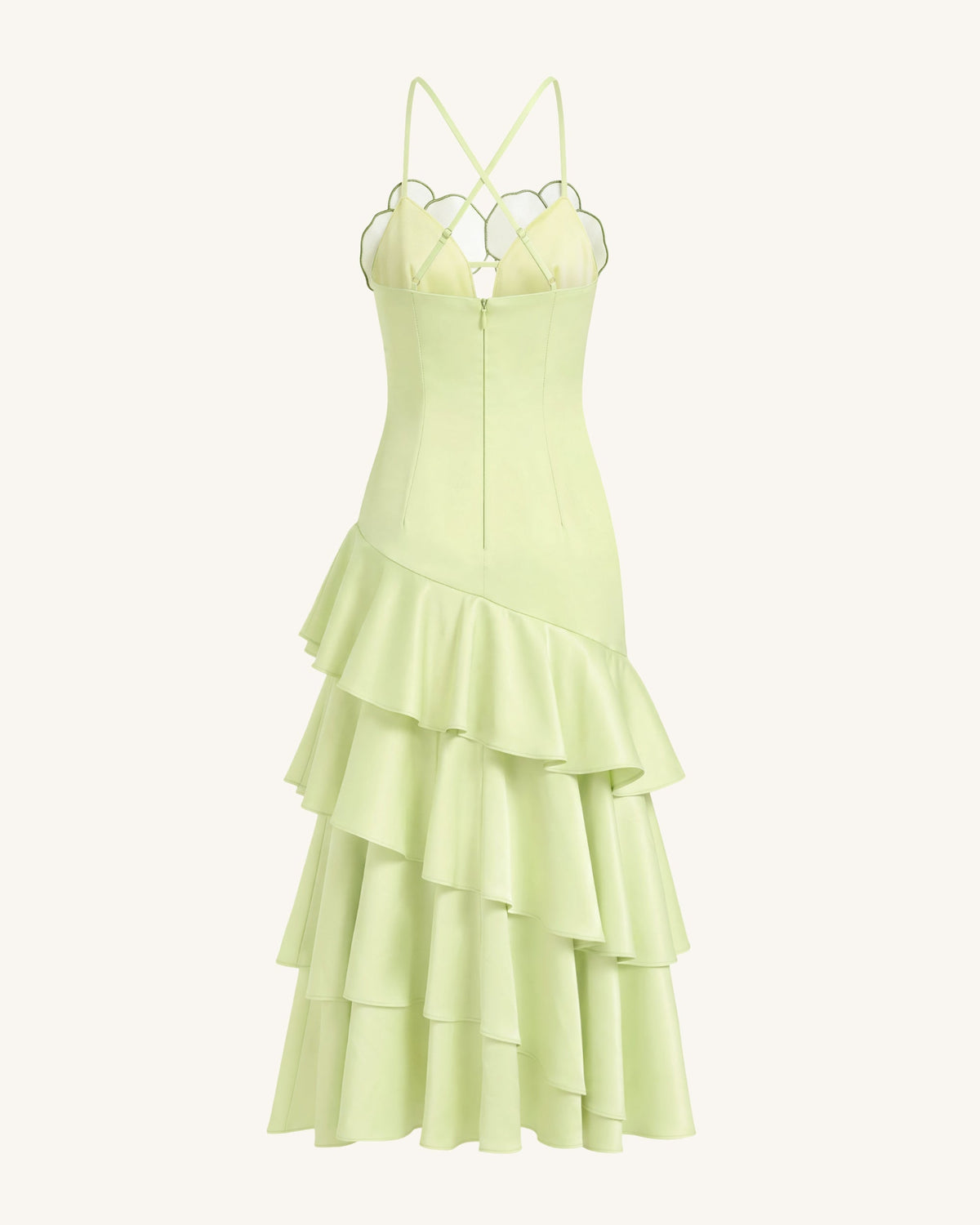 Orchid Embellished Ruffle Midi Dress - Light Green | JW PEI