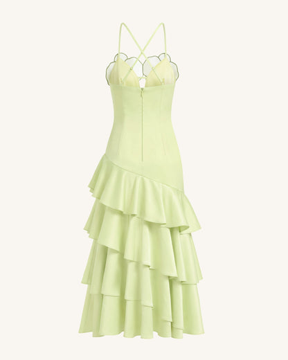 Orchid Embellished Ruffle Midi Dress - Light Green | JW PEI